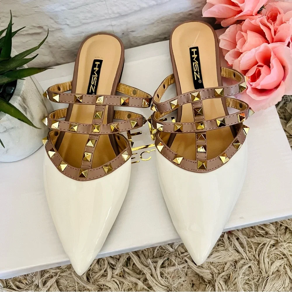 Studded Patent Leather Mules - Picture 1 of 8